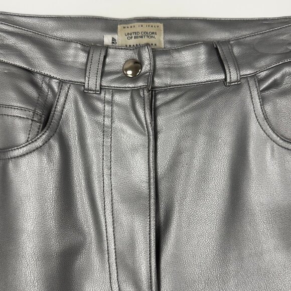 Vintage 90s Silver Faux Leather Pants – High Waist, Tapered Fit - Picture 2 of 6